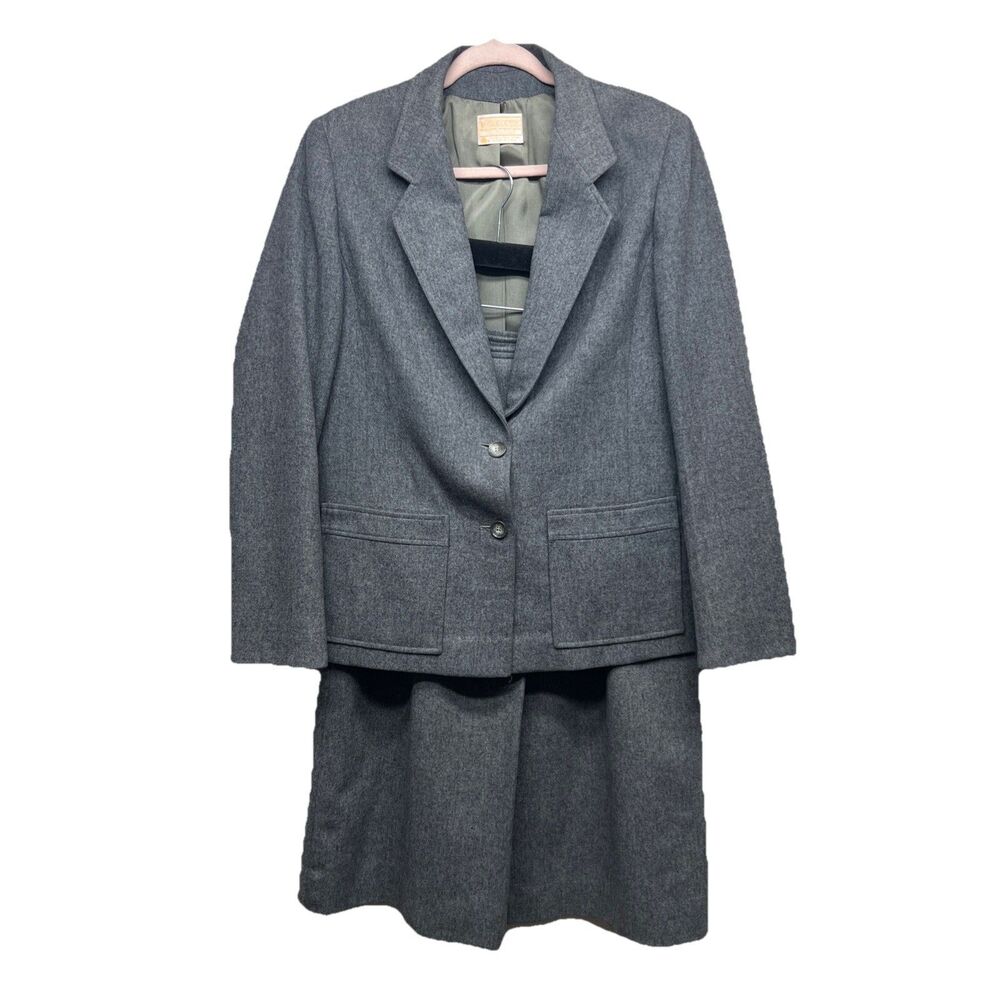 Pendleton Dark Gray Women's Virgin Wool Suit Jacket Skirt Set Size 12 Old Money